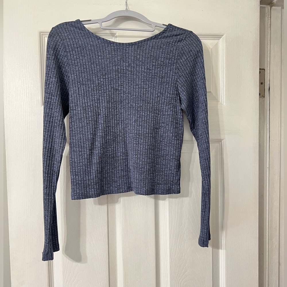 Alya Navy Ribbed Button-Down Shirt - Picture 2 of 3